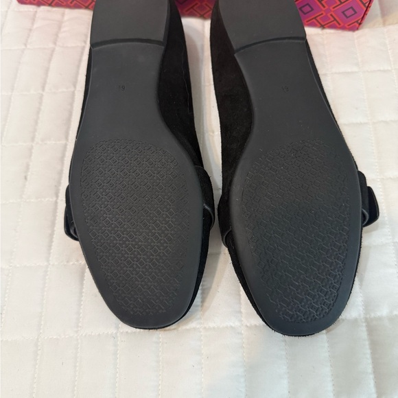 Tory Burch Black Suede Loafers with Gold Buckle - Picture 11 of 11